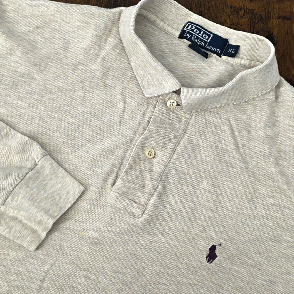 VTG Polo Ralph Lauren Polo Shirt Men XL Beige Creme Long Sleeve Soft Cotton